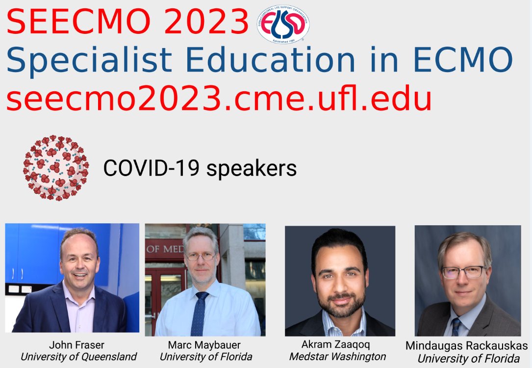 ECMO - a critical bridge to recovery for COVID-19 patients. Hear from the COVID ECMO experts at SEECMO 2023 in Gainesville, FL! For more information and to register, visit seecmo2023.cme.ufl.edu