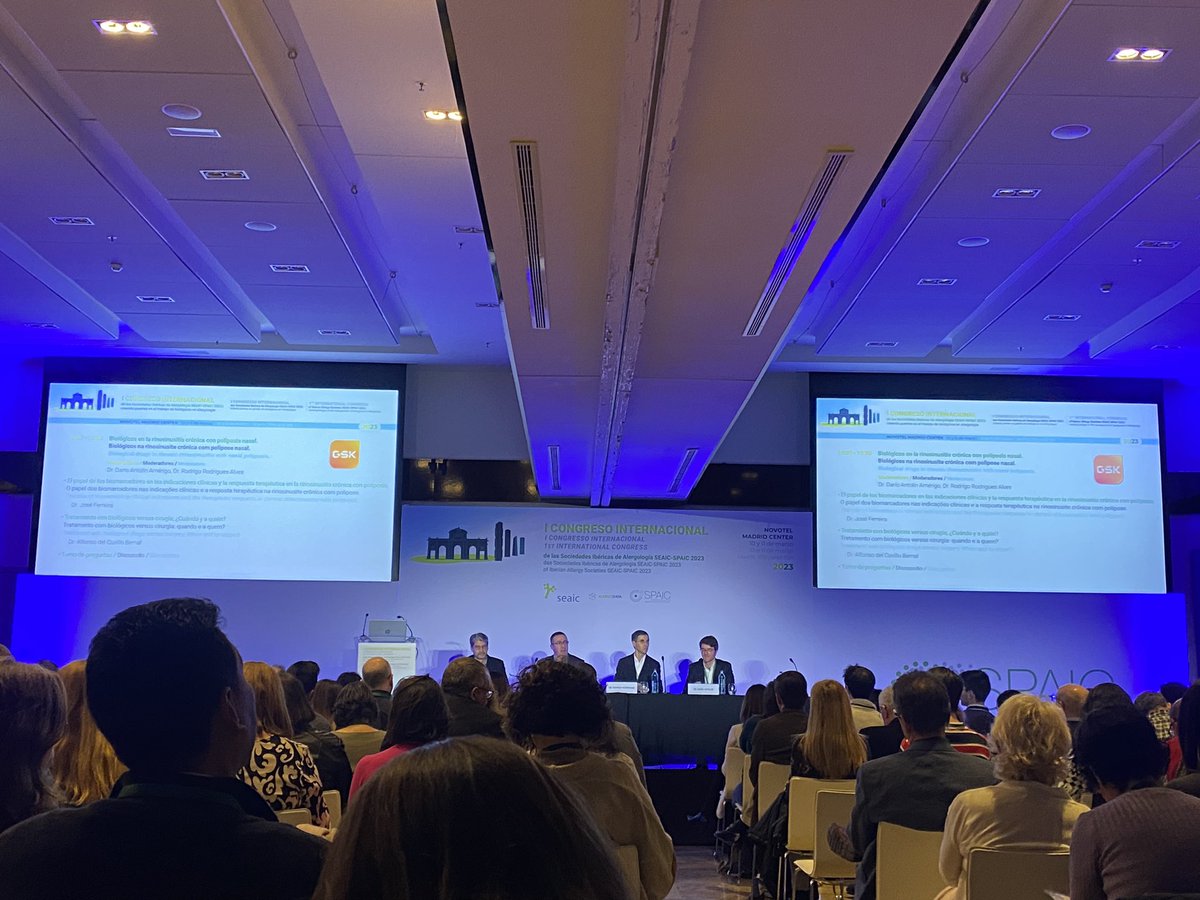 ¡Sala llena! #iberico23 felicidades a los organizaciones! Muy buena mesa con <a href="/ACuvillo/">Alfonso del Cuvillo</a> y Dr.Ferreira! <a href="/DarioAntolin/">Dr. Dario Antolin #Alergia</a> Dr.Rodrigues #biológicos en RSCyPN <a href="/SEAIC_Alergia/">SEAIC</a>