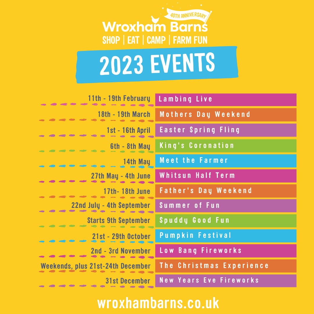 Wow! We have SO much to look forward to! We thought we'd share with you all the fabulous events we have coming up throughout this year. If you want to be among the first to know when tickets are available, join our mailing list here 👉wroxhambarns.co.uk/mailing-list/