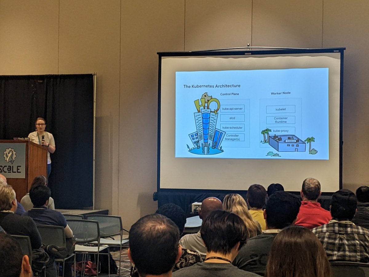 Annnddd we're off #scale20x at #kcdla with @kaslinfields and Christina Webber talking about the cookie factory and an intro to #k8s with some great illustrations.

Always great and fun to see Kaslin talk.