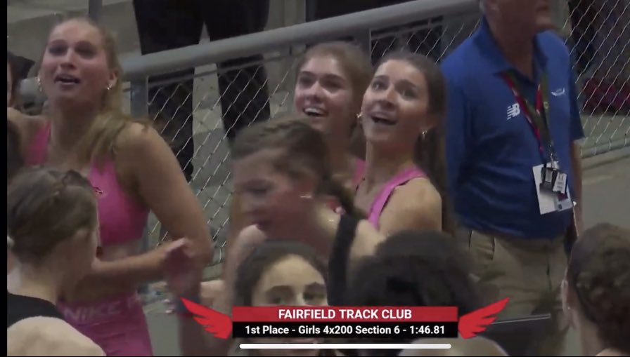 ludlowerunning's tweet photo. With a time of 1:46.81 at NB Nationals, the FLHS girls’ 4x200 shattered the previous Ludlowe school record by 2 seconds. So proud of these Falcons and their journey this season! #NBNationals @mysportsresults @LudloweSports @GameTimeCT @FairfieldSuper https://t.co/ghhJ9tYcTn