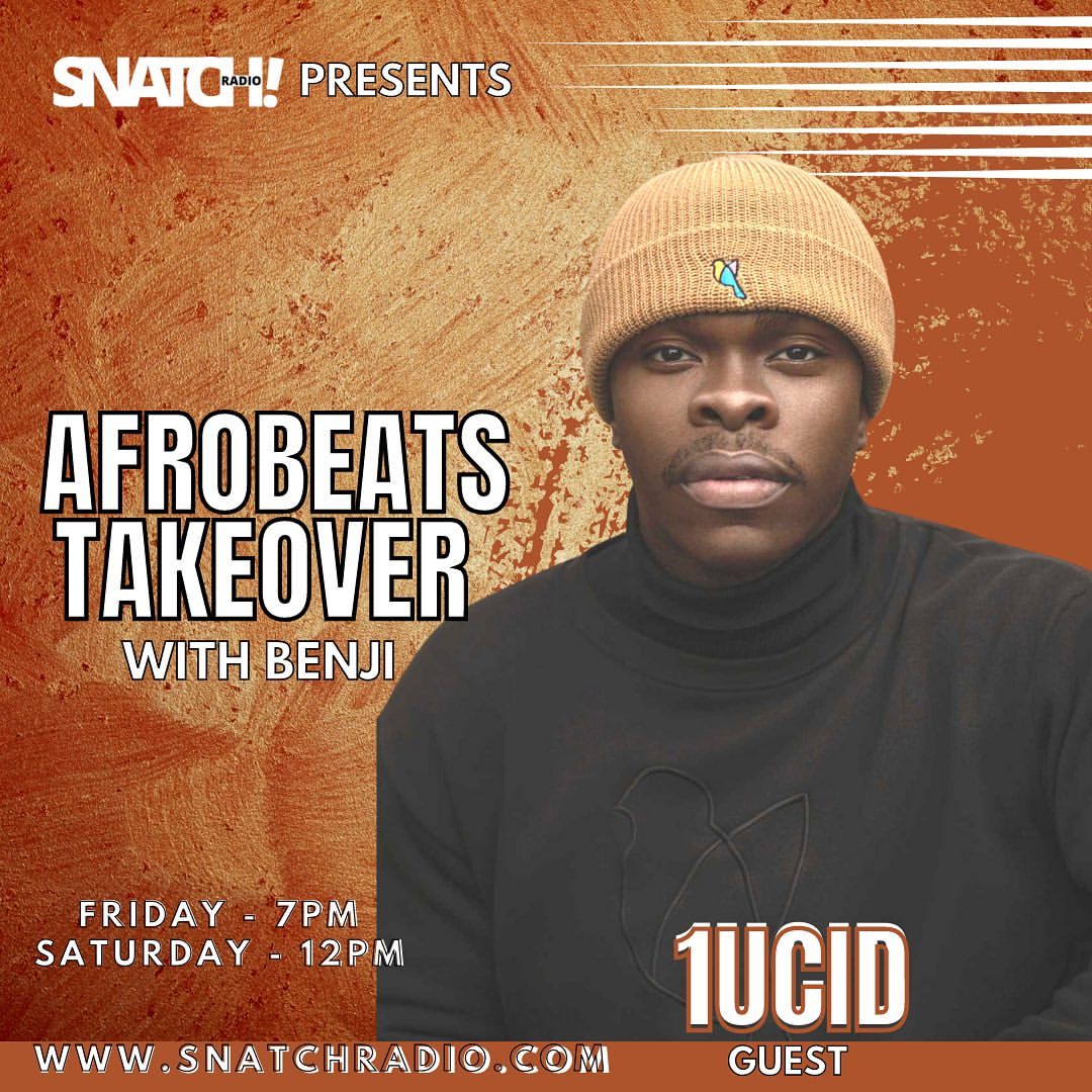 Really excited about this one! @IAM1UCID joins @benjieszn for a fun chat on @SnatchRadioUK! Don't miss this cos Benji is such a good host 🙌🏾 And 1UCID always has fun stories to share 😁😌 #AfrobeatsTakeover #1UCID #Greatest