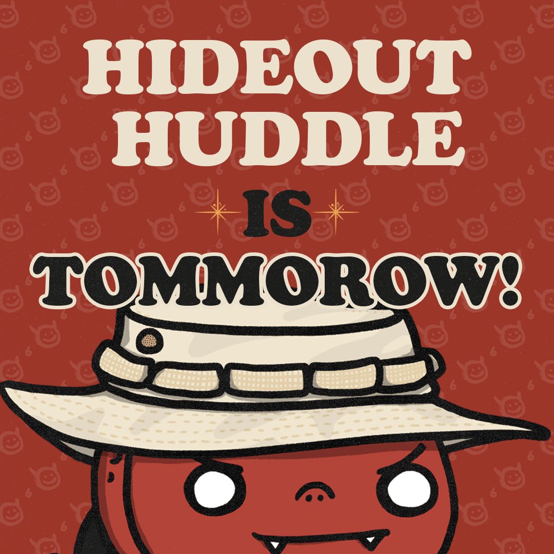 Our 4th Hideout Huddle is tomorrow @ 12pm PST! 

Taking place in our ROTN Holder Only Discord Voice Chat! 

If you own a Runaway or a Mystery Trunk you won’t want to miss out! BIG NEWS! 

Those who show will receive exclusive rewards. 👀