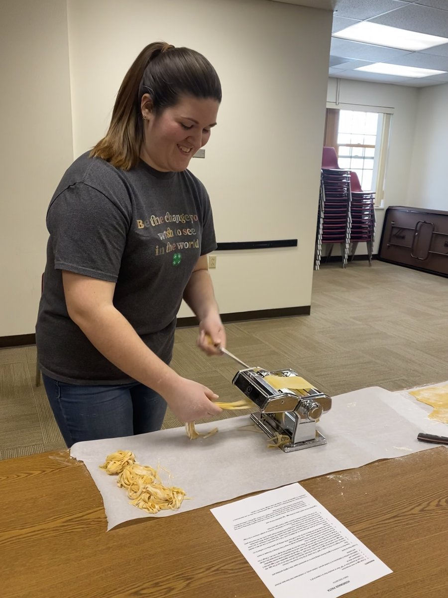 CCE Franklin Staff were taught how to make nutritious pasta from Pat Banker, 4-H Educator by adding pureed vegetables to homemade dough. The staff was able to ask questions and learn how to deliver better programs.