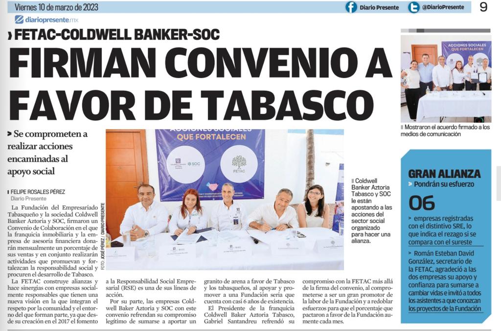 fetacorg's tweet photo. Se realizó el convenio FETAC - Coldwell Banker Aztoria Tabasco - SOC, con el objetivo de seguir creando alianzas que impulsen nuestros programas. Agradecemos a Coldwell Banker Aztoria y a SOC por esta unión de esfuerzos 🤝🏻.

#FETAC #Villahermosa #Tabasco https://t.co/uOjp7Tx4o0