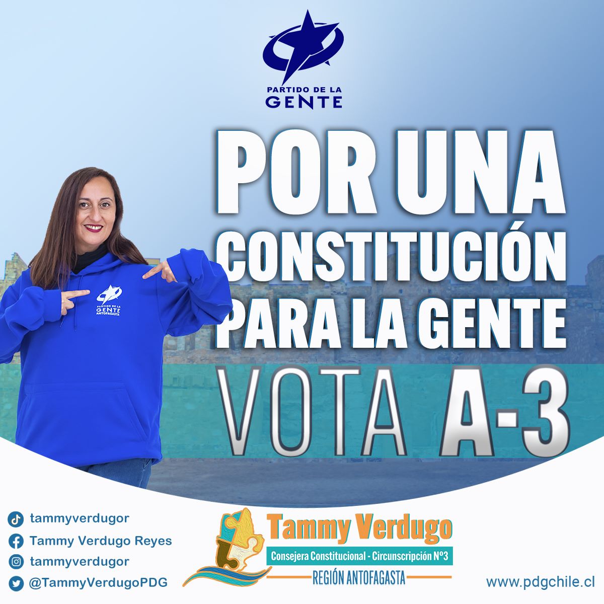 TammyVerdugoPDG's tweet photo. Sigue mis redes sociales VOTA 🅰️3️⃣ #SegundaRegion #Ollague #SanPedroDeAtacama #SierraGorda #Taltal #MariaElena #Mejillones #Tocopilla #Calama #Antofagasta @MdgSegunda @pdgregionafta https://t.co/fLmWdYH8gV