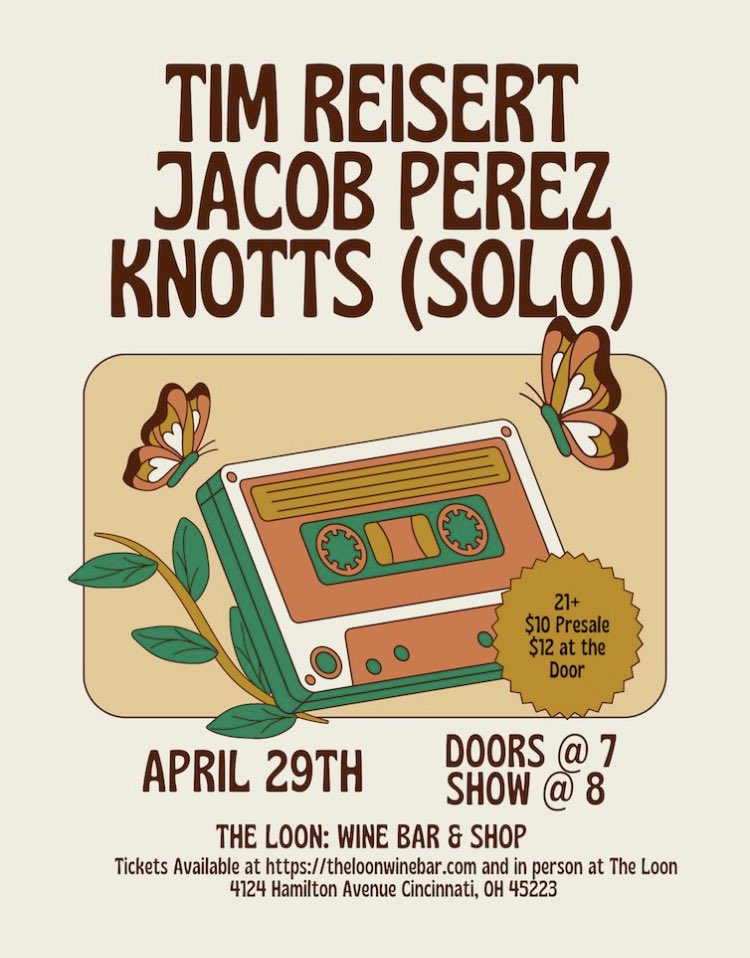 tdreisert's tweet photo. cincinnati show April 29, can’t wait, this’ll be fun
#cincinnatimusic #cincymusic #sofaburnrecords #theloon #singersongwriter #knottsband #jacobaustinperez https://t.co/wlEDQ4T6g8