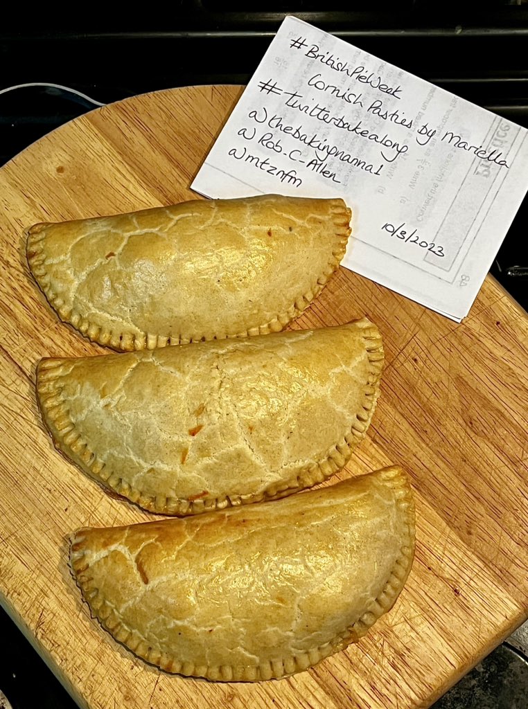 mtznfm's tweet photo. Fresh from the oven, Mariella’s Cornish Pasties! 
 #BritishPieWeek #twitterbakealong
@thebakingnanna1 @Rob_C_Allen https://t.co/20lNZScbZi