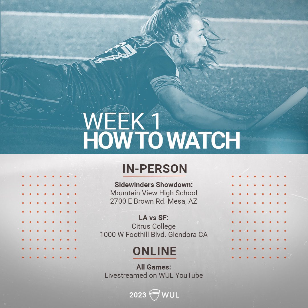 The 2023 WUL Season kicks off TOMORROW! 🎉  There are 5 games and 5 chances to watch in-person or online. All 5 games are either deciding games or rematches from 2022 Championship Weekend! 🏆

Got any early predictions? Who are you rootin' for? 👇