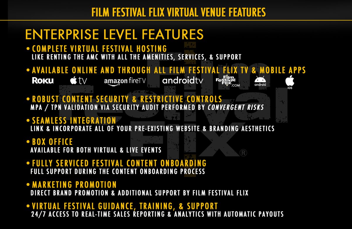 Is your festival looking for the tools that will help streamline your next virtual event? Film Festival Flix is here to help. 

Find out today if Film Festival Flix is the right move for you by booking a free consultation with our team: filmfestivalflix.com/festival-profe…