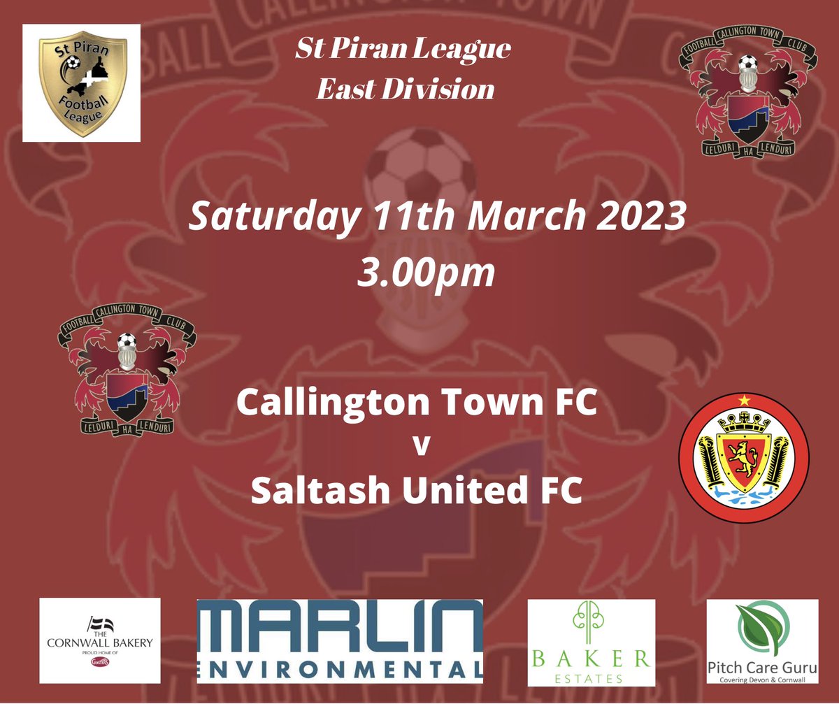 Tomorrow our <a href="/CallyTownFC/">Callington Town FC</a> reserves face <a href="/saltashunited/">Saltash United</a> reserves in the <a href="/StPiranLeague/">Kernow Stone St Piran League</a> at <a href="/therealginsters/">Ginsters</a> Marsh with a 3pm kick off <a href="/swsportsnews/">South West Sports News</a> <a href="/PLsportsnews/">PlymouthSportsNews</a> <a href="/sportscornwall/">Cornwall Sports Media</a> <a href="/NigelWalrond/">Nigel Walrond</a> <a href="/KJMsport57/">Kevin Marriott</a>