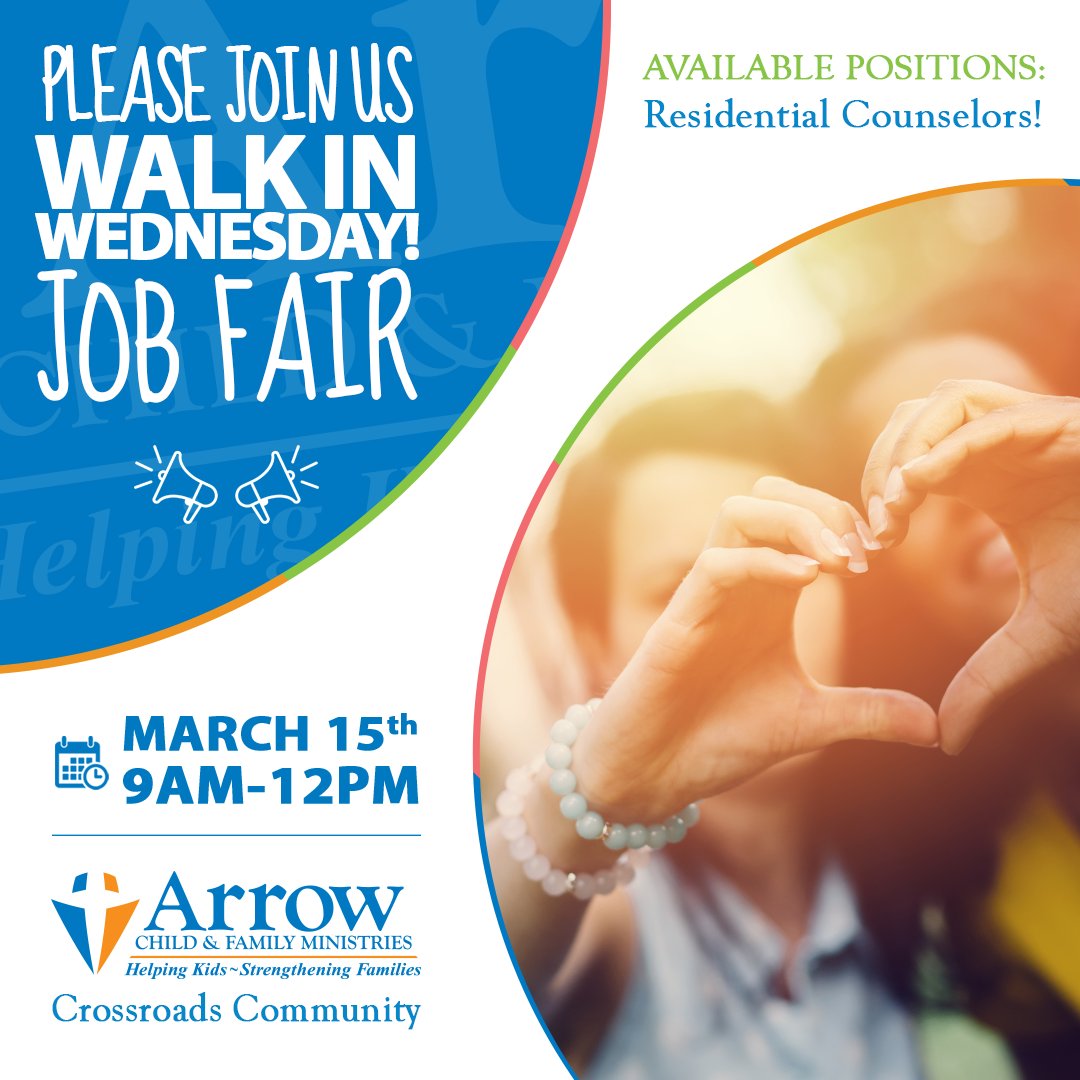 We're looking for passionate Residential Counselors to join our amazing team. If you want a career where you can make a difference, please join us on March 15th for Walk-In Wednesday! Visit goo.gl/maps/DWyX2wTHG… for address and directions! #TogetherKidsWin #JobFairs #Career
