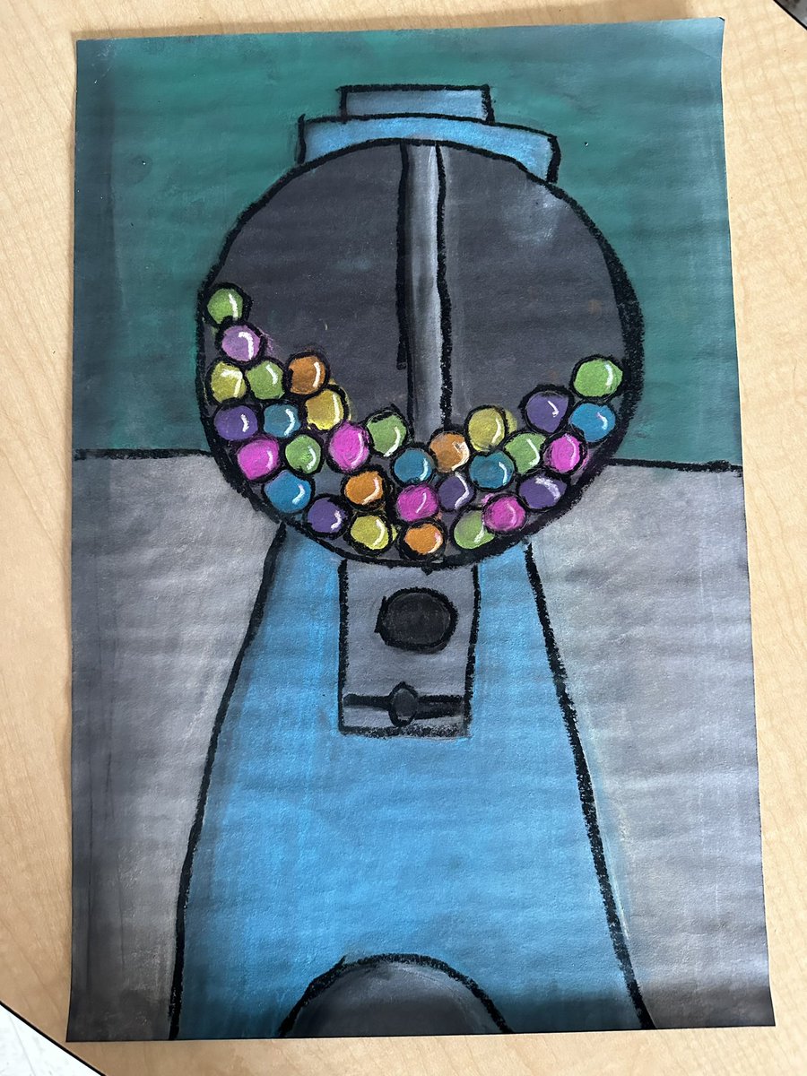 CentralRCDSB's tweet photo. And just because the gr 4/5 class couldn’t be outdone by the gr 3/4’s wet dogs…Wayne Thiebaud inspired gumball machines in chalk pastel.  WOW! @RCDSB #RCDSBArts https://t.co/ZO8QJgLOFQ