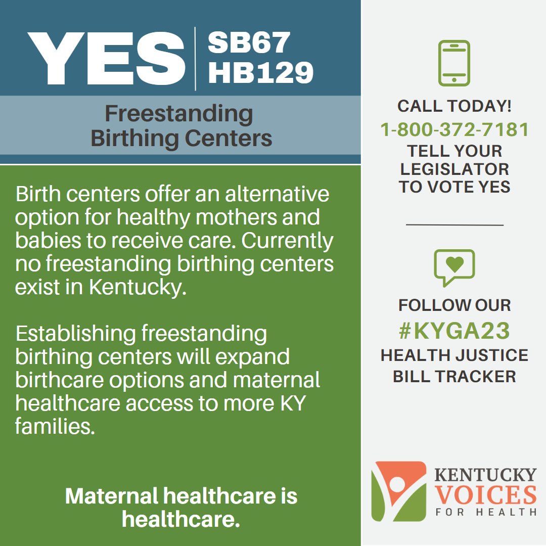 SB 67 and HB 129 will provide more options for Kentucky moms to receive care through pregnancy, labor, birth, postpartum, and beyond. Make sure to call 1.800.372.7181 and tell your legislators to vote YES on SB 67 &amp; HB 129! #KYGA23