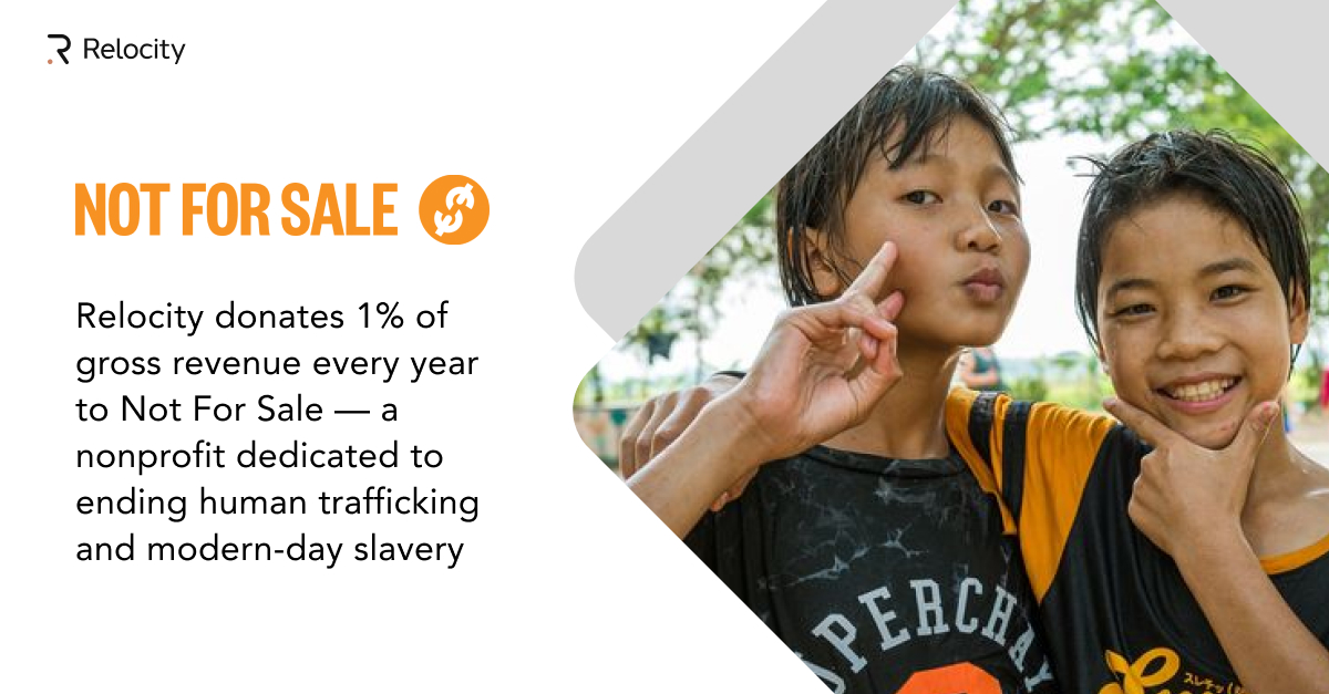 RelocityInc's tweet image. #Relocity is committed to social responsibility. That's why we are a proud partner of @NFS to create opportunities and return revenue to those who need it most. Join us in the #FightForFreedom and consider donating today. 🧡 notforsalecampaign.org