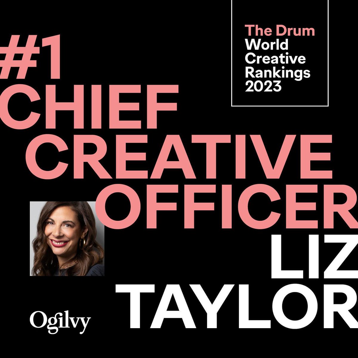 Congratulations to Liz Taylor for becoming the first woman to top <a href="/TheDrum/">The Drum</a>'s World Creative Rankings. We are so proud to see her smashing this long-overdue barrier.