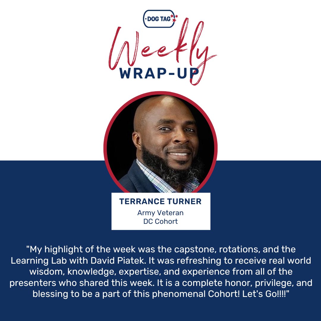 DogTagBakery's tweet photo. This Weekly Wrap-up is brought to you by DC Fellow &amp; Marine Corps/Army Veteran Terry Thornton, DC Fellow &amp; Army Veteran Terrance Turner, and DC Fellow &amp; Army Spouse Becky Otis.

(1/2) https://t.co/D6bqvhsgrR