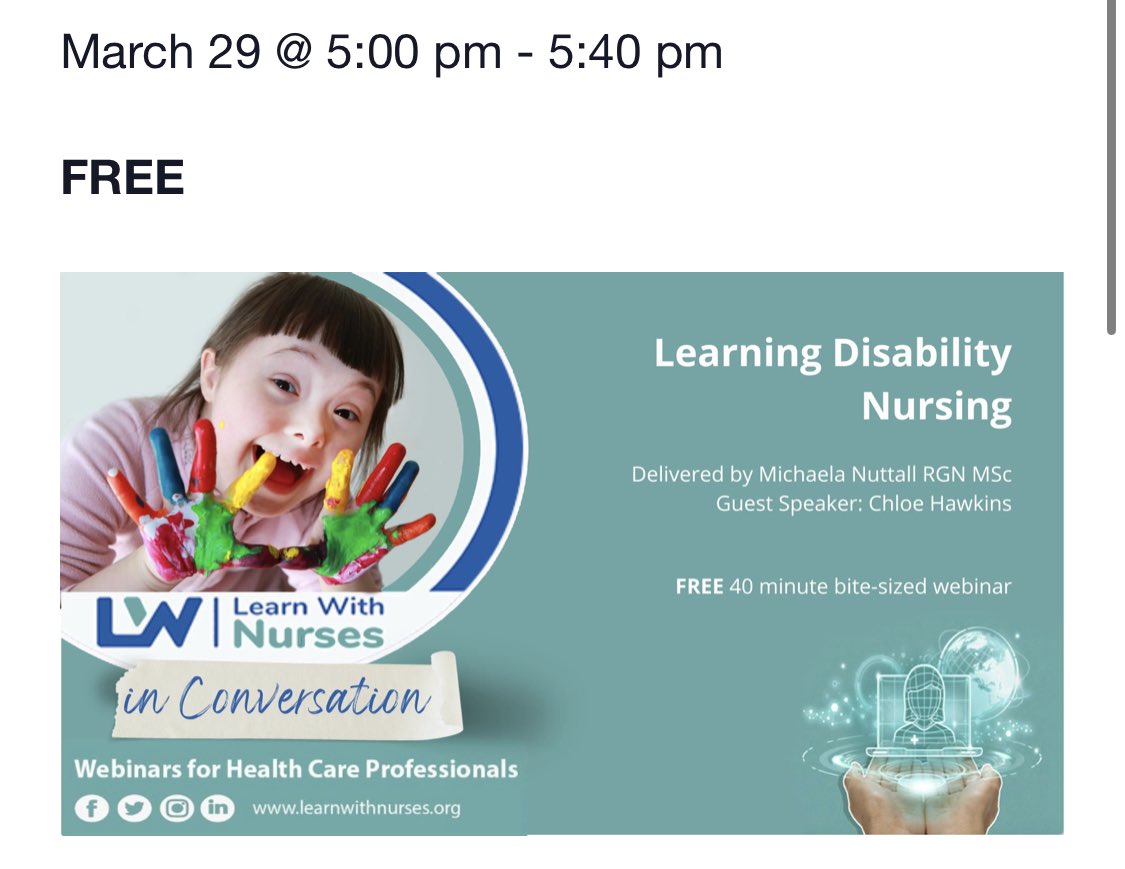 LWNurses's tweet photo. ๐๏ธ29.3.23 โฐ5pm
๐ซ#LDNursing with @chloe__nichole
๐Certificate via @MedAllApp
๐Register: https://t.co/Iqio8ysYT6
@WeNurses @WeStudentNurse @WeNursingAssocs @WeLDnurses #NurseTwitter #FutureLDNurses #chooseLDNursing @UOCLDNursing @answ_shu https://t.co/EpiCFgtwOX