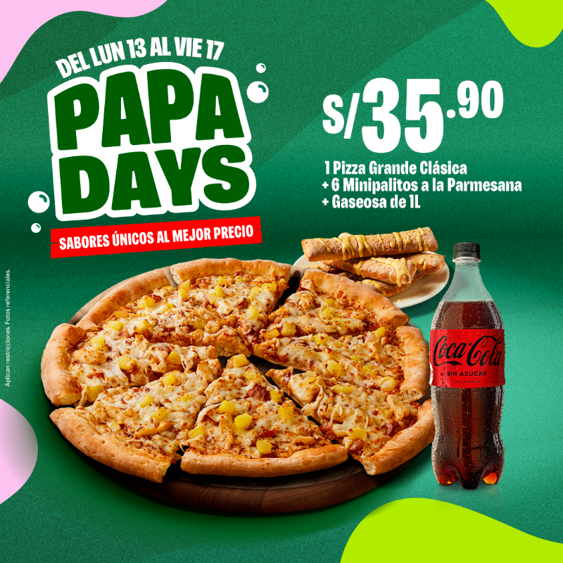 papajohnsPE's tweet photo. 🥳Déjate impresionar por todas nuestras promos en este Papa Days, del 13 al 17 de marzo, pídelas por la web desde S/19.90👈. Pídelas por nuestra web de lunes a jueves y el delivery sale GRATIS.🛵
