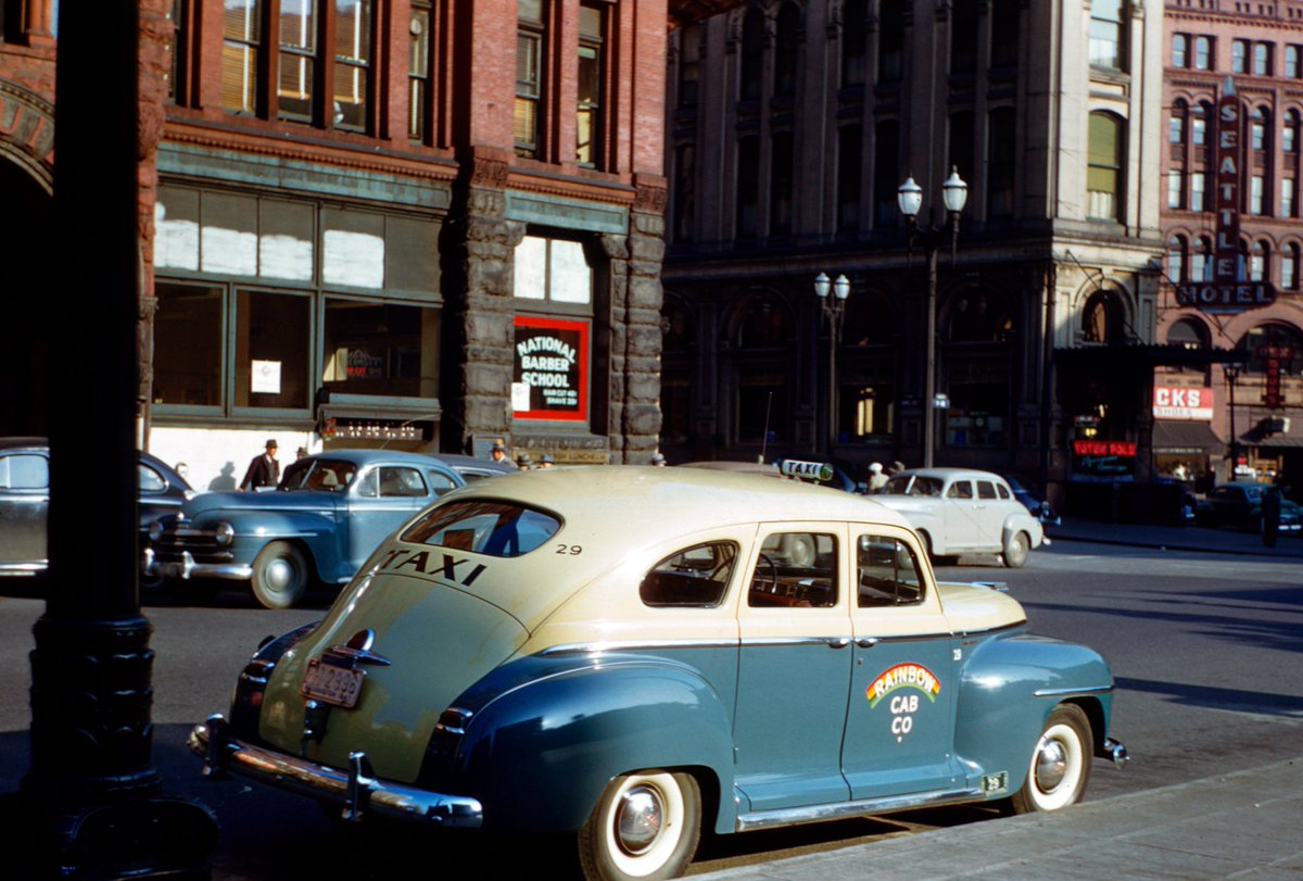 📸 Seattle ,Rainbow cab-december 1948 #kodak #colorslides #kodachrome #35mm © Seattle Municipal Archive