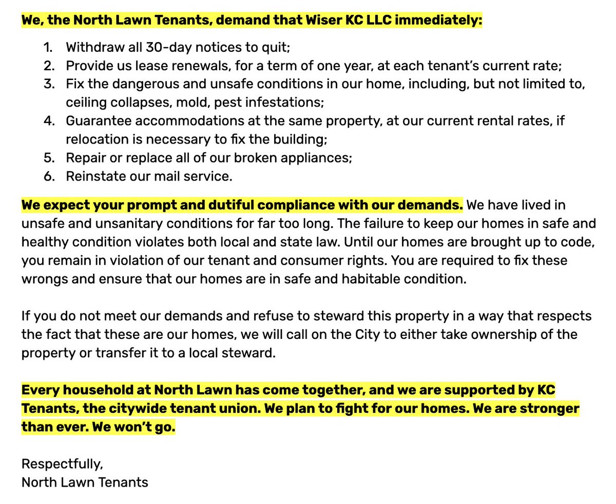CALL TO ACTION // HELP PREVENT MASS EVICTION AT N LAWN

Tenants at N Lawn need your support. Today they sent an email with demands to their new landlord, Eli Rosenblatt of Wiser LLC. We need to show Eli that the community has their back.

SIGN ON: bit.ly/Nlawn