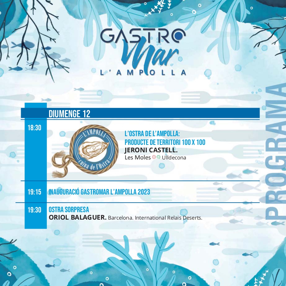 FundacioAlicia's tweet photo. Aquest diumenge 13 arranca la 3a edició del Congrés Gastromar a @lampollaturisme Unes jornades gastronòmiques i científiques dedicades als productes de la mar, la sostenibilitat, la cuina marinera, la pesca i els productes del territori. #gastromar @repicaevents https://t.co/fz0dKnjiP6
