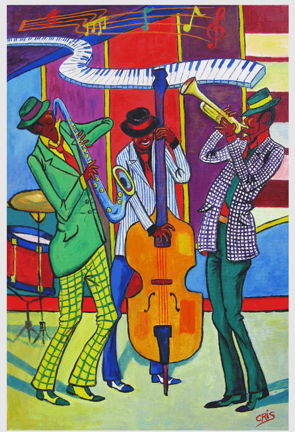 ‘And All That Jazz’ by Chris Rowe Original oil painting on canvas. Size: 20in x 30in Unframed £250-00 Buy at newartgallery.co.uk