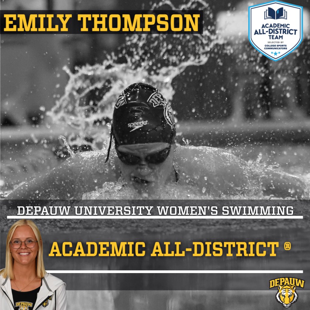 DePauwAthletics's tweet photo. Lastly, four members of the @DePauwWswim team were named Academic All-District ® honorees. Congratulations to Tarah Lang, Mei-Li Minnich, Emily Thompson, and Elise Umbach #Tigers #TeamDePauw https://t.co/Bp4g1tudda