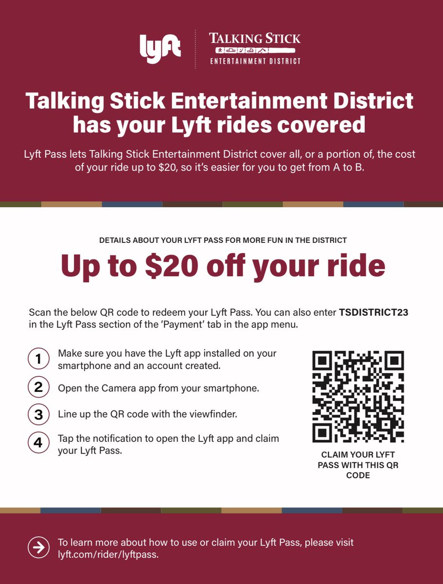 Let the Talking Stick Entertainment District cover a portion of your ride so it's easier for you to get from one District location to the next! 🚗

#TalkingStickAZ