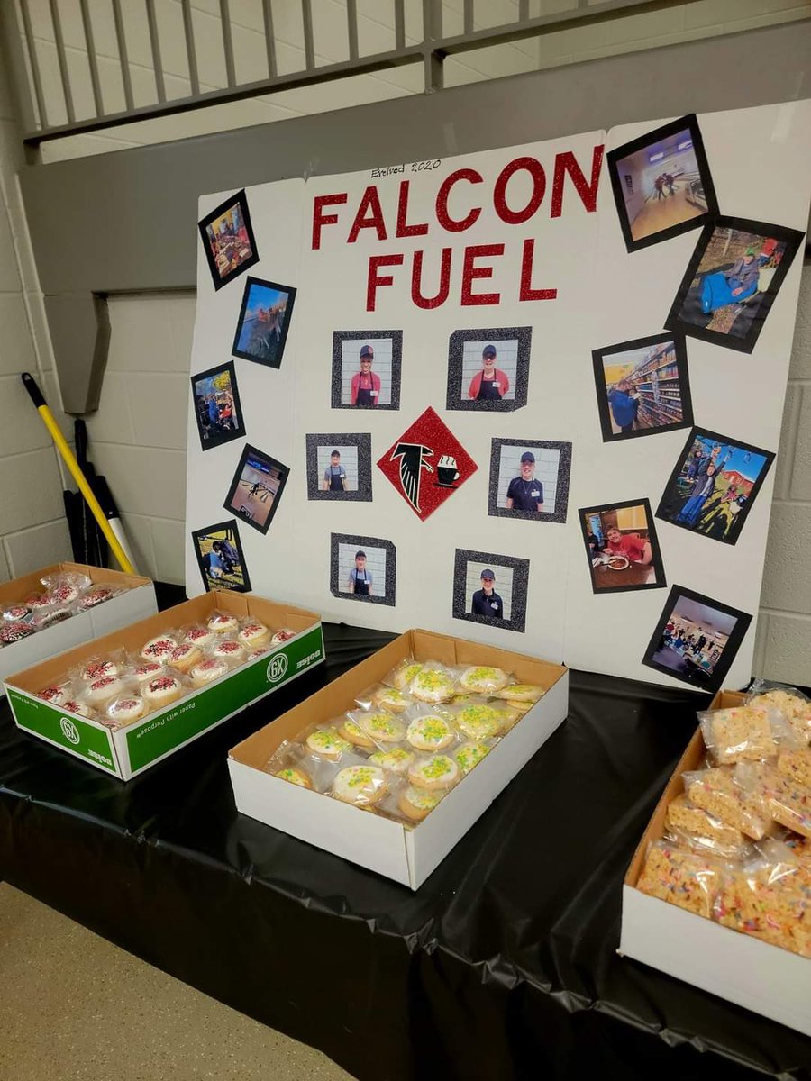 SpecialEdFLSD's tweet photo. Our students who work in the Falcon Fuel Cafe have been hard at work. They created all kinds of goodies for our Falcon Showcase and volunteered to work the concession stand.  Then today they donated all the left overs to the Amherst Manor Retirement Village. https://t.co/IRMbakcNHO