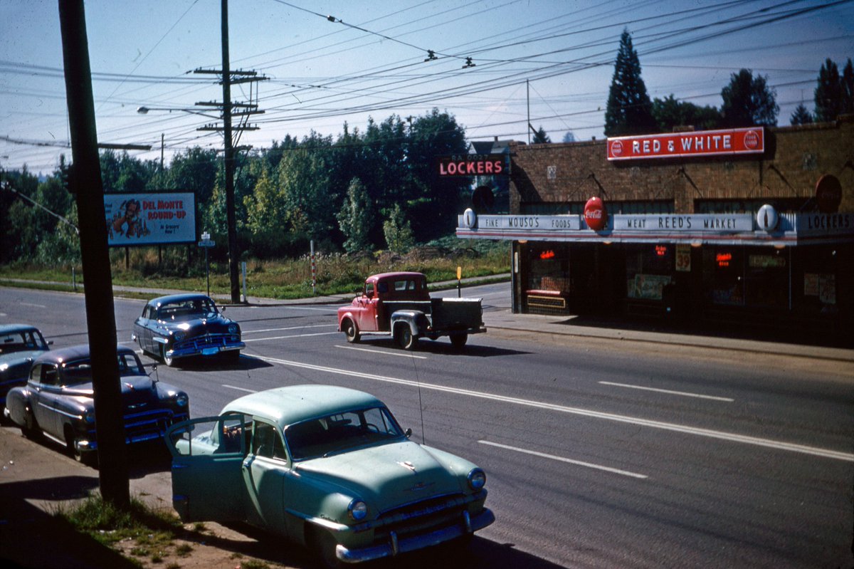 📸 Seattle- Neighborhood shopping center on Rainier Ave. 1950s Estimated #kodak #colorslides #kodachrome #35mm © Seattle Municipal Archive