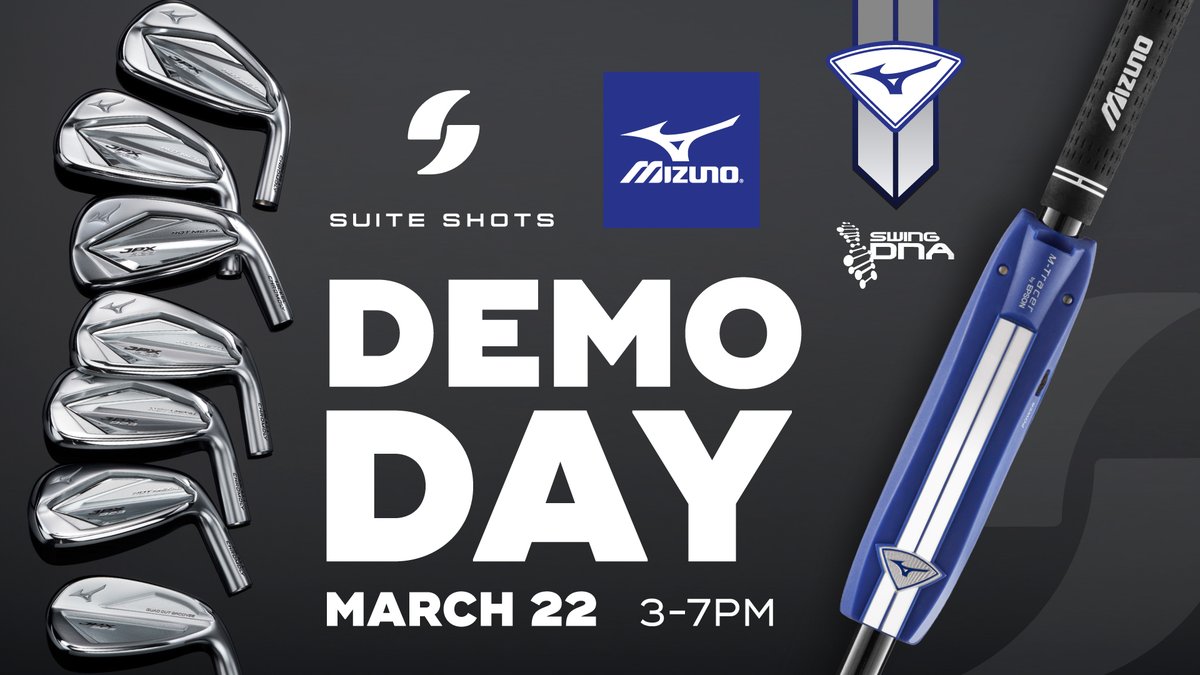 🏌️Looking to upgrade your clubs? Or even just shopping around? 👀 Mark your calendars for this FREE Demo Event with @MizunoGolfNA 
•
Sign-up online!  
⛳ bit.ly/3LwbycX
#MizunoGolf #MizunoSwingDNA #MizNextGen #SuiteShots #DemoDay