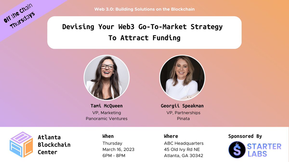 georgiispeakman's tweet photo. Looking forward to this conversation @AtlantaChain ~ thanks for having us 🙌🏼 @moontripss #gotomarket #web3 #tech #panel #atl #atlanta #atlantablockchain @tami__mcqueen https://t.co/OUWLMrQBFZ