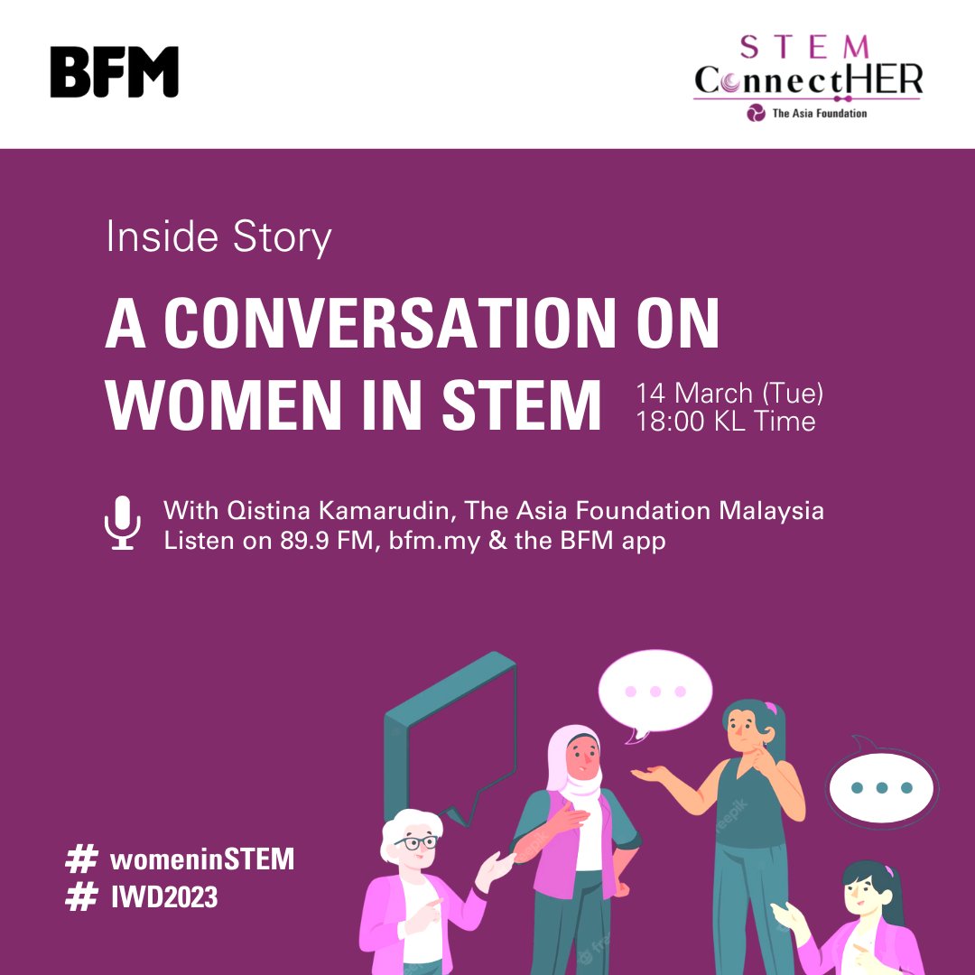 This #IWD2023, we're speaking with <a href="/BFMradio/">BFM89.9</a> on the importance of networks and #mentorship in advancing the participation and leadership of #womeninSTEM. 

Catch the interview with STEM ConnectHER's project lead Qistina Kamarudin live on 14 March, 6pm KL Time.