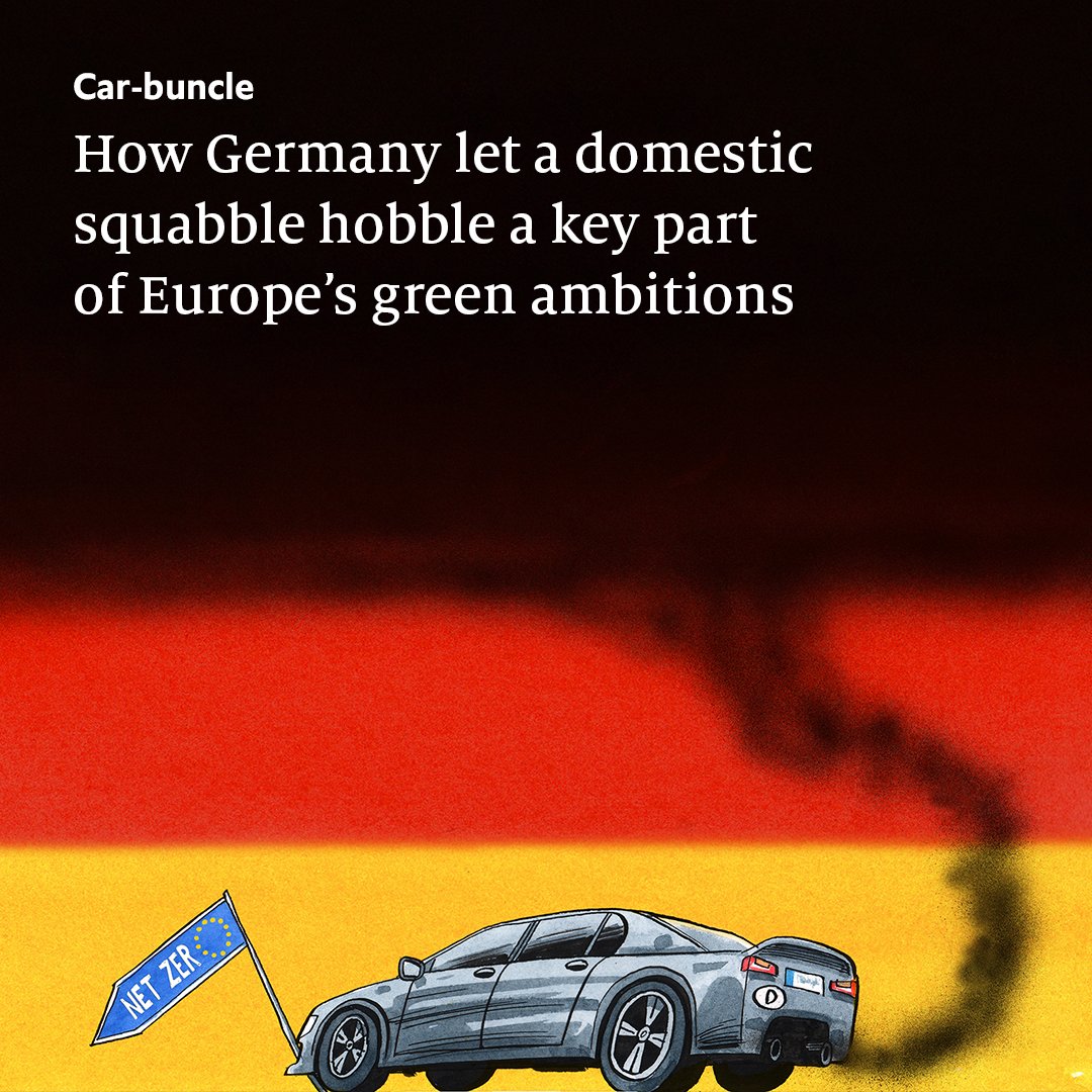 The German chancellor presides over a coalition that includes the FDP, which opposes the EU’s ban on the internal-combustion engine. Blocking the agreement after EU-wide consensus had been reached is unprecedented. Read why: econ.st/3F9Wn55