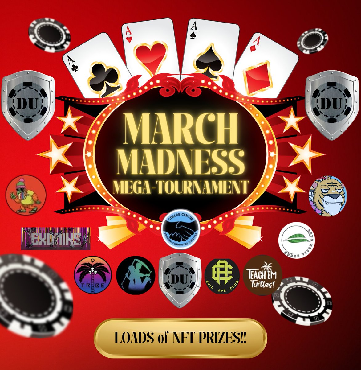 💰MARCH MADNESS MEGA-TOURNAMENT💰

FREEROLL!!
Saturday 3/11 - 5pm EST
NFT Prizes for Top 10!

Must Be in DU Discord to Register!
discord.gg/hpARubQf7g

FOLLOW, LIKE, RT, TAG 3 and post screenshot in our proof-of-share channel for an extra 10 $DUCs!