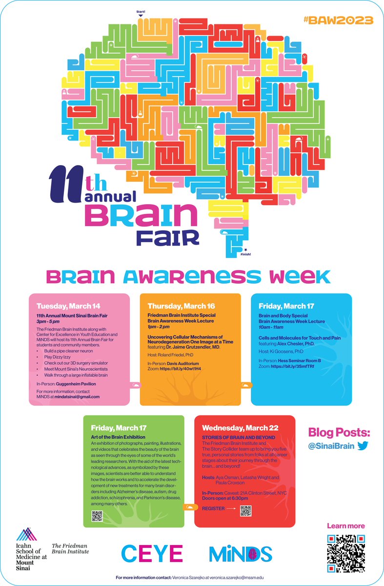 Exciting news! @SinaiBrain's Annual Fair is back and in-person on March 14, 2023 at The Guggenheim Pavilion in Mount Sinai. Join us for a unique and engaging experience in the world of neuroscience! #NashNeuroscience #BAW2023