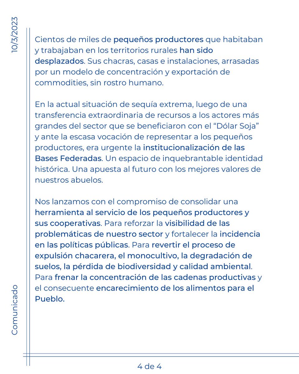 Ayer 9/03/23 celebramos la Asamblea Constitutiva de Bases Federadas. Gracias por la participación y los apoyos recibidos. Compartimos la Declaración de la Asamblea