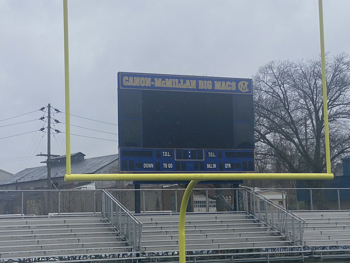 BigMacsFootball's tweet photo. Excited at some of the continued upgrades to AHN Field! This new scoreboard features a 16’x10’ video board. @CanonMacSports @canon_mac @sportsOR @TribLiveHSSN https://t.co/xKlq59B9RF