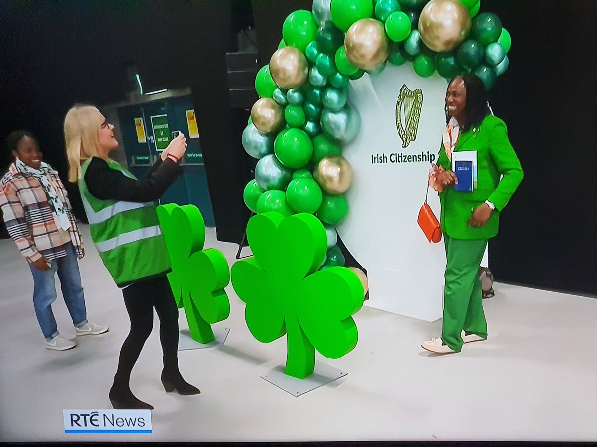 Nice to see our giant shamrocks feature on the <a href="/rtenews/">RTÉ News</a> citizenship segment. Everything in green including the hi-vis. 😁