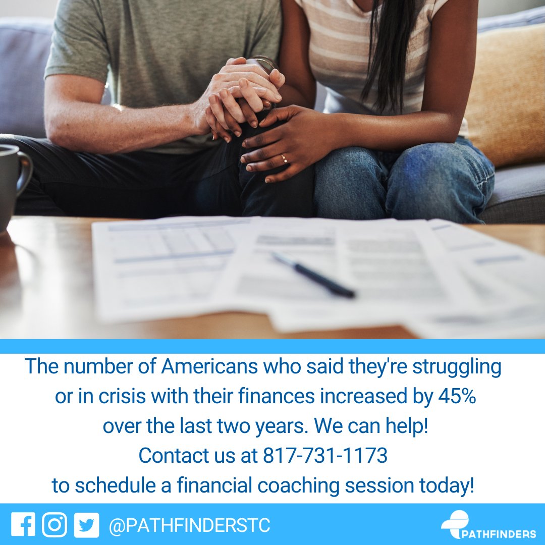 Did You Know... The number of Americans who said they're struggling or in crisis with their finances increased by 45% in the last two years. Let Pathfinders help you find your path to social and financial wellbeing. Contact us today at 817-731-1173.
#FinanceFriday #Pathfinders