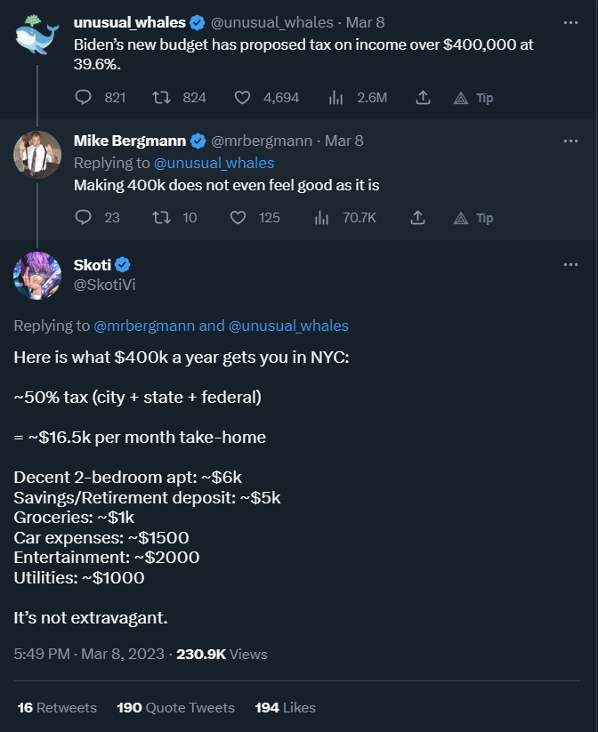 jdcmedlock's tweet photo. Absurdity of the specifics aside, I'm always amazed people who say this don't realize that, if you're "just getting by" making $400k, it must be an *urgent crisis* to be making $40k in the same city https://t.co/AuuMgm5Vtc