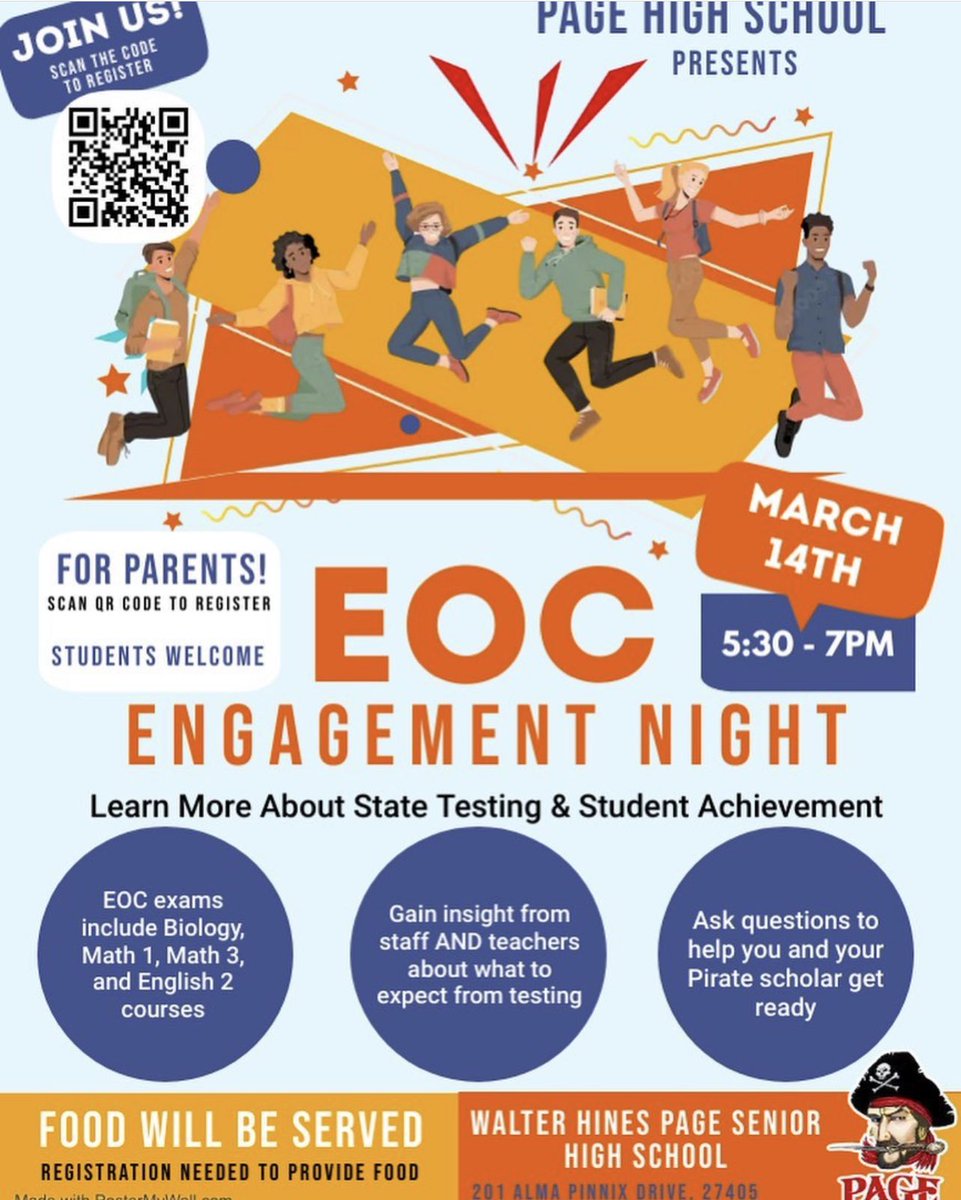 PagePtsa's tweet image. EOC Engagement Night Registration
The purpose of this form is to gauge attendance for the upcoming EOC Engagement Night on Tuesday, March 14. Registration is also needed to help ensure adequate food is provided and prepared.

Registration required for headcount.