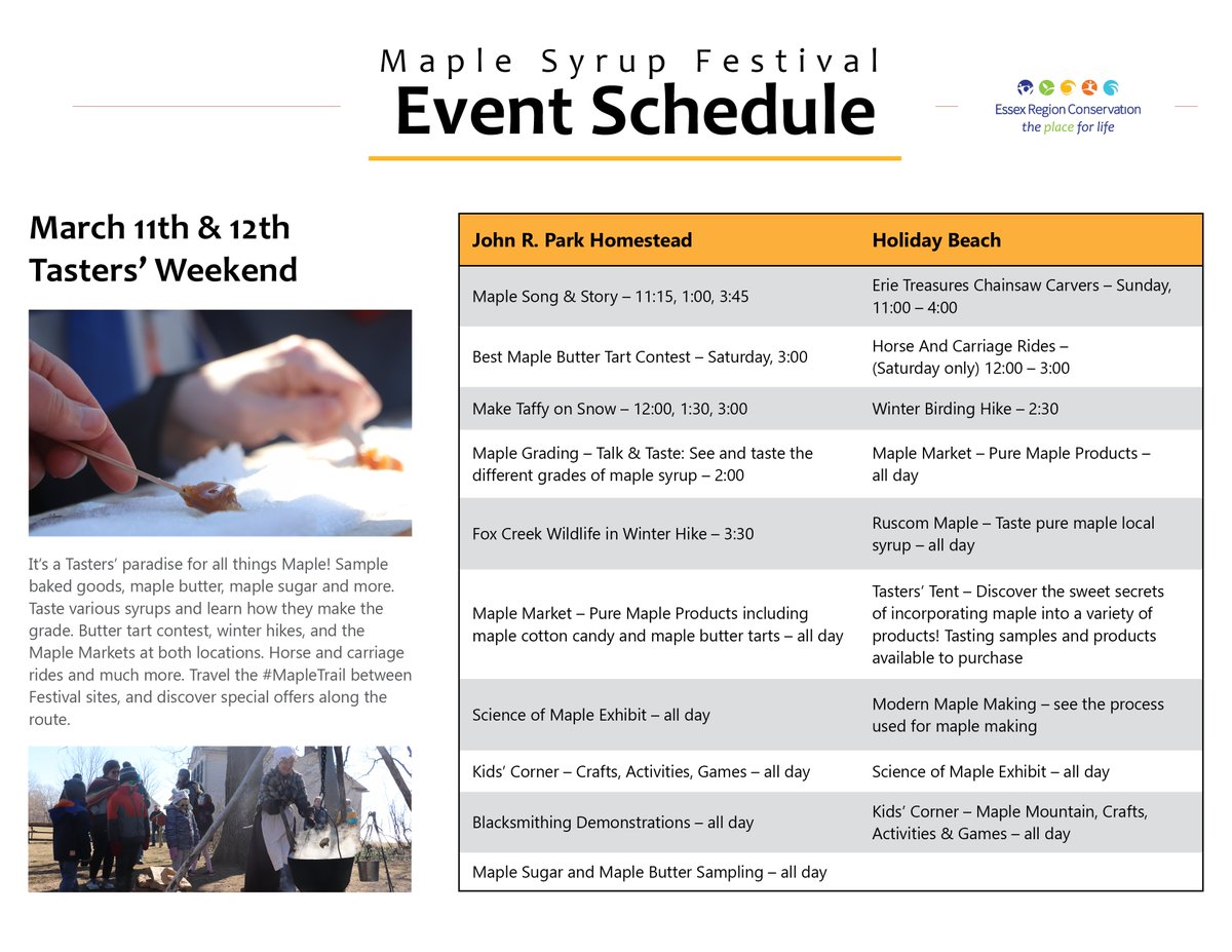 essexregionca's tweet image. Join The Cheese Bar, The Iron Kettle B&amp;amp;B, @richmondpopcor1, Kings Bakeshop and Ruscom Maple Farms for amazing samples of maple infused product at #MapleFest! 

Don't forget to travel the #MapleTrail between the two sites. For more information, visit essexregionconservation.ca/maple
