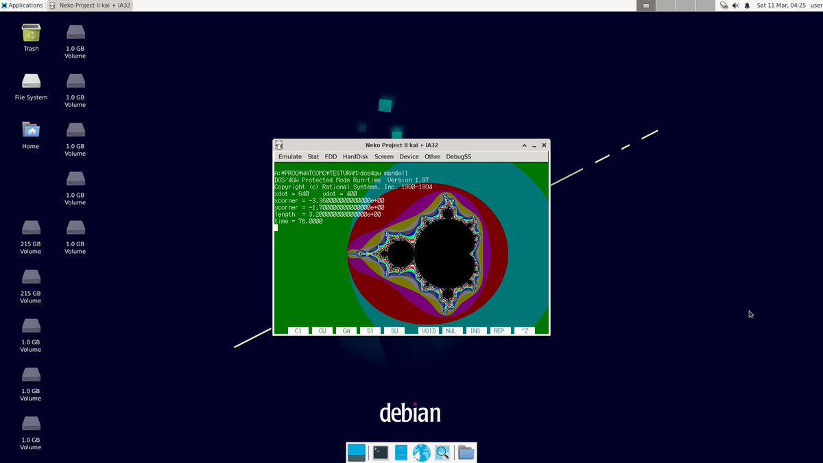 yama23238's tweet photo. VisionFive2上のNP2kaiのnp21kaiでOpenWatcom C v2.0を使ってdos4gwを使った32bit環境でVRAM直接アクセスで点が打てたのでマンデルブロ集合をやってみました。
mandel1.c
https://t.co/i2fGZRLj7D
#VisionFive2 #PC9801 https://t.co/NTdlwlRHWj