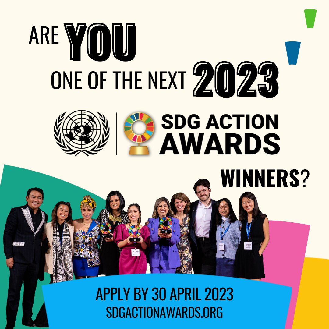 UN's tweet photo. Are you a changemaker or part of an organization working to achieve the #GlobalGoals?

The #SDGAwards celebrate initiatives &amp; individuals that mobilize, inspire, and connect people to work towards a better world.

➡️ Apply before 30 April: https://t.co/TJmevNkGkj https://t.co/Bet6c8Hg9l