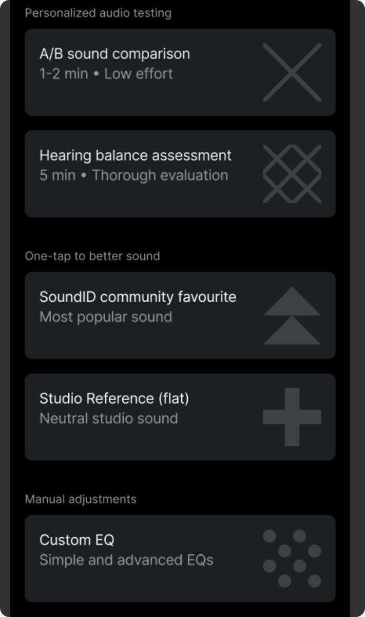 janisvelins's tweet photo. We are reworking feature cards in the #SoundID mobile app.
If you were to download an app that allows you to personalize sound for your taste and hearing, would you understand what is meant by each of these features?
#prodmgmt #soundpersonalization https://t.co/73InOwtwnc
