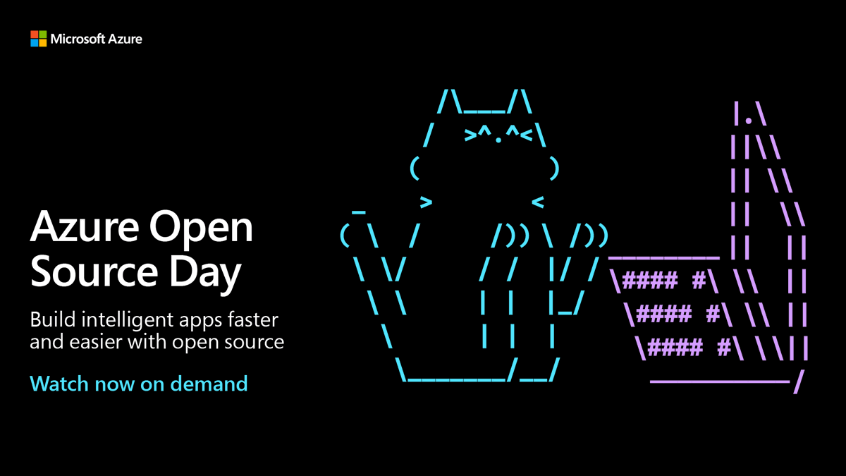 Azure's tweet image. ICYMI—tune in on demand to see AI demos and hear the latest on popular open-source tech like Linux, Docker, and Kubernetes on Azure: msft.it/60135tg6L #AzureOpenSourceDay #OpenSource