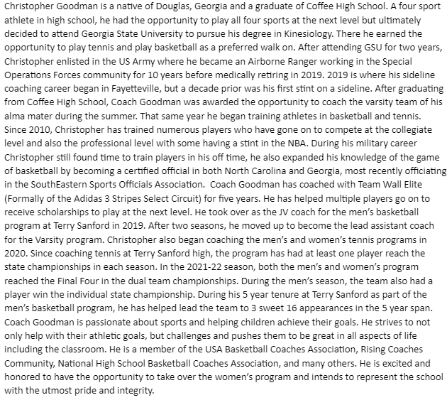 FTSAthletics (@ftsathletics) on Twitter photo FTS Athletics would like to introduce the new Head Coach of our Varsity Women's Basketball Program here at FTS: Coach Christopher Goodman! We are extremely grateful for interim Head Coach Dale Paschall for all he did this year! We look forward to 23-24 season! <a href="/TS_Bulldog_WBB/">Terry Sanford Lady Bulldogs Basketball Team</a> FTS Athletics would like to introduce the new Head Coach of our Varsity Women's Basketball Program here at FTS: Coach Christopher Goodman! We are extremely grateful for interim Head Coach Dale Paschall for all he did this year! We look forward to 23-24 season! <a href="/TS_Bulldog_WBB/">Terry Sanford Lady Bulldogs Basketball Team</a>