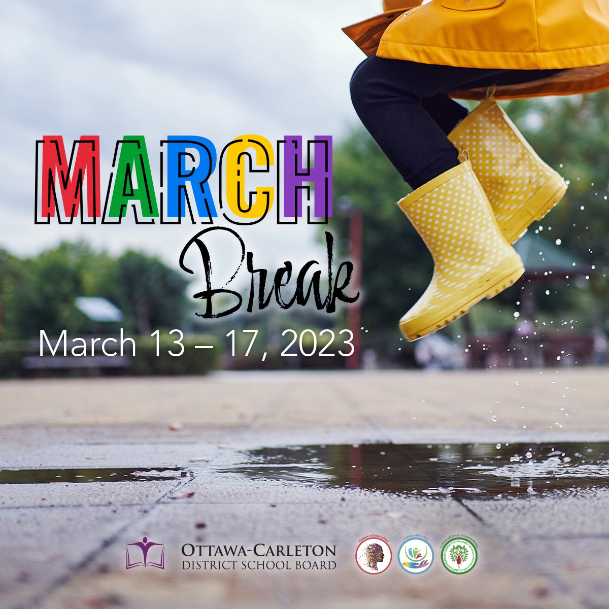 Wishing all our students, staff members, and families a safe and fun March Break! There will be no classes from March 13-17, and all #OCDSB EarlyON Child and Family Centres will be closed.